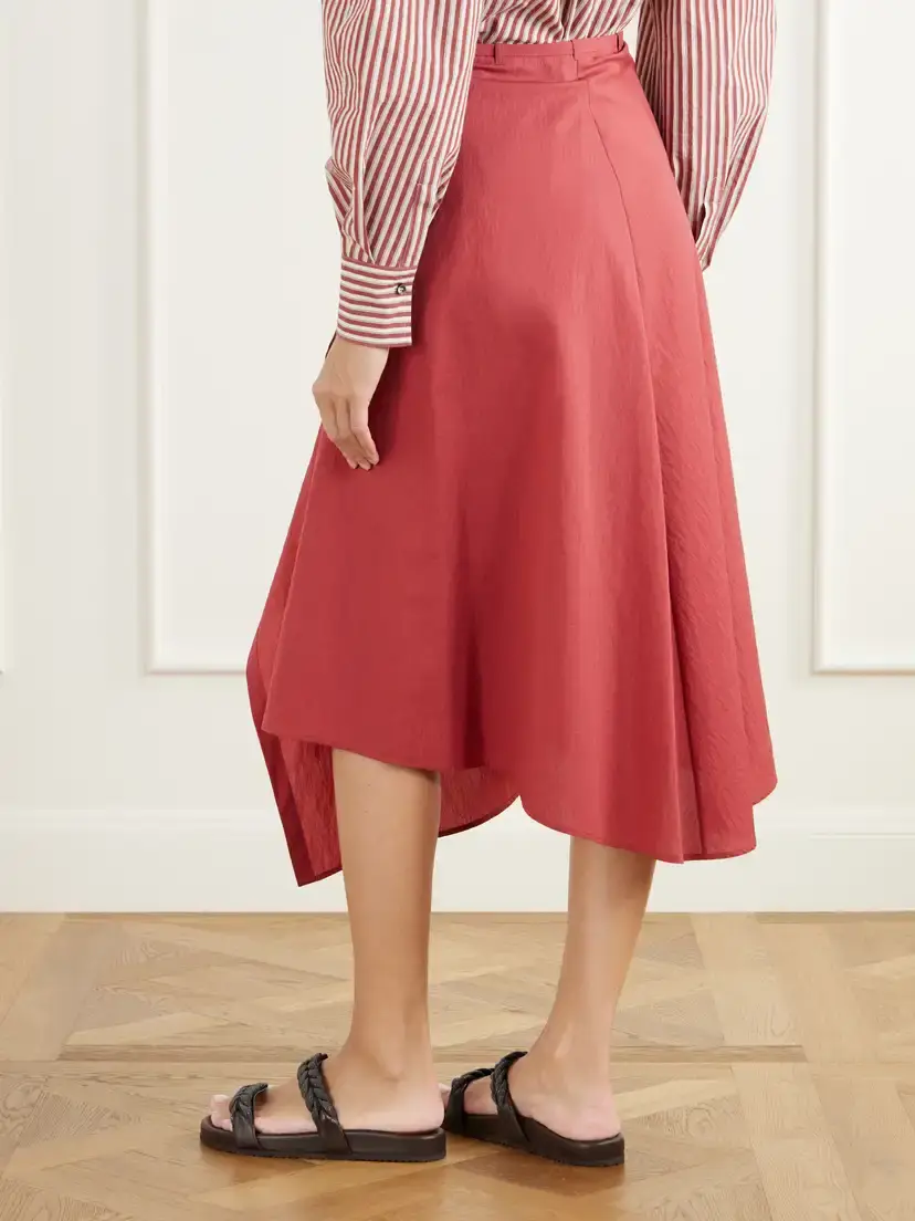 Brunello Cucinelli Wrap-effect Ruffled Asymmetric Cotton-blend Poplin Midi Skirt | Thumbnail 4 Brunello Cucinelli Wrap-effect Ruffled Asymmetric Cotton-blend Poplin Midi Skirt | Thumbnail 4