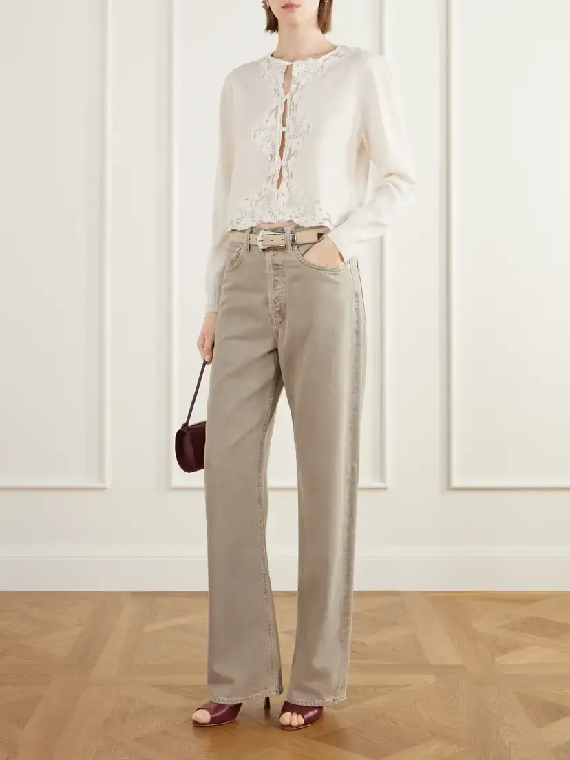 Rixo Tassia Bow-detailed Lace-trimmed Wool And Cashmere-blend Cardigan - Neutrals | Thumbnail 2 Rixo Tassia Bow-detailed Lace-trimmed Wool And Cashmere-blend Cardigan - Neutrals | Thumbnail 2