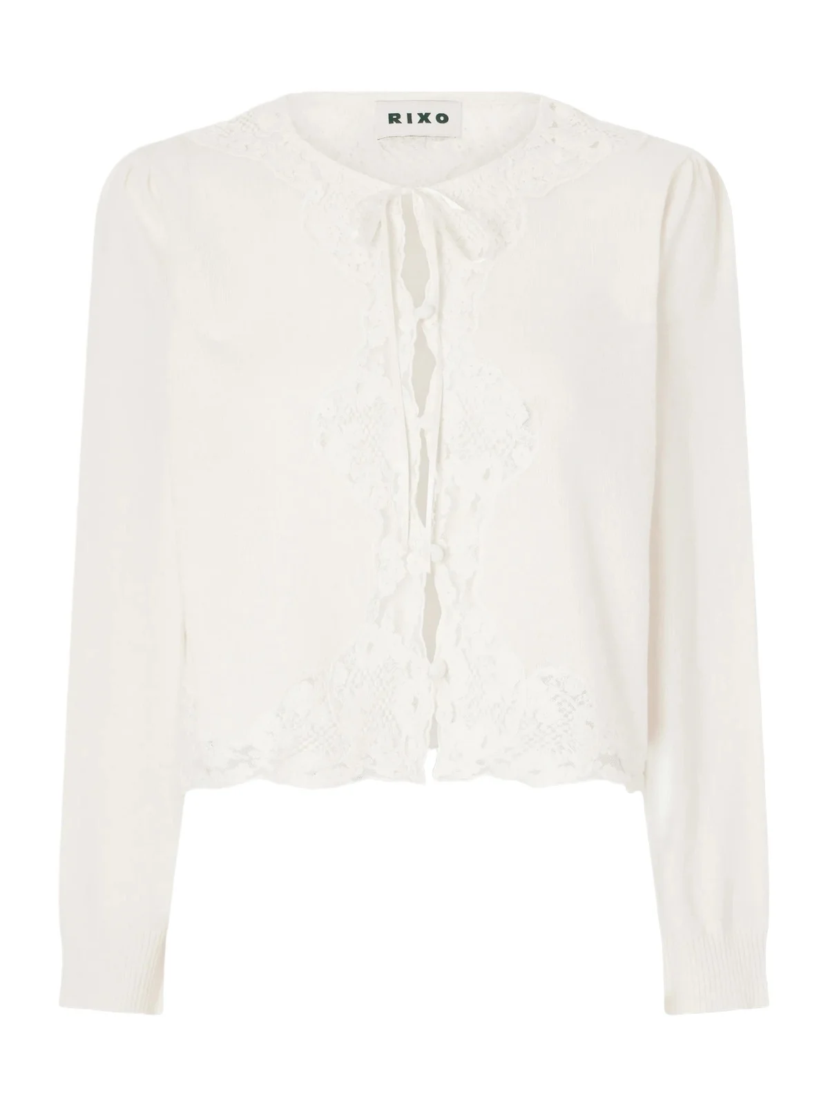 Tassia Bow-detailed Lace-trimmed Wool And Cashmere-blend Cardigan - Neutrals Tassia Bow-detailed Lace-trimmed Wool And Cashmere-blend Cardigan - Neutrals