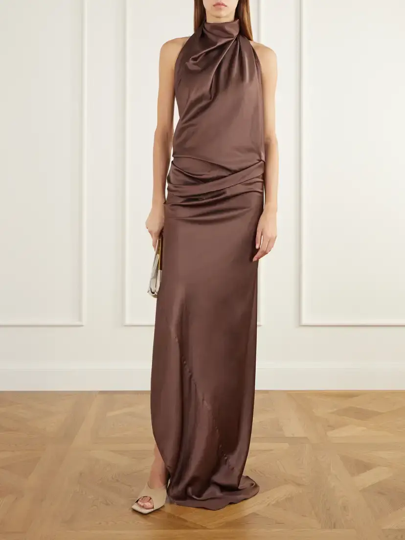 AARON ESH Open-back Gathered Silk-satin Halterneck Maxi Dress | Thumbnail 2 AARON ESH Open-back Gathered Silk-satin Halterneck Maxi Dress | Thumbnail 2