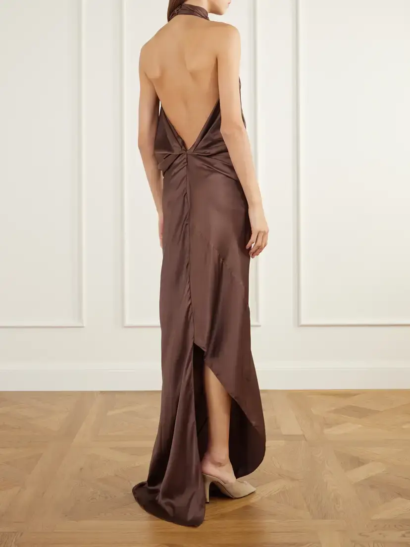 AARON ESH Open-back Gathered Silk-satin Halterneck Maxi Dress | Thumbnail 3 AARON ESH Open-back Gathered Silk-satin Halterneck Maxi Dress | Thumbnail 3
