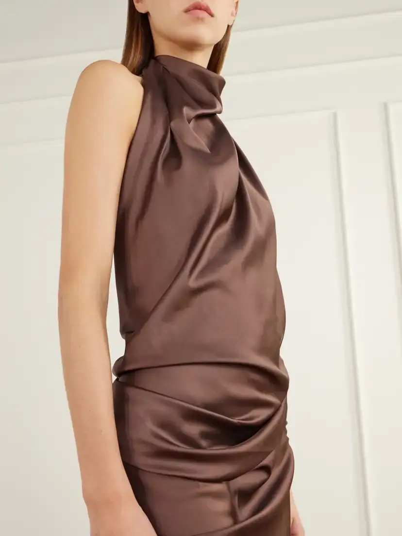 AARON ESH Open-back Gathered Silk-satin Halterneck Maxi Dress | Thumbnail 4 AARON ESH Open-back Gathered Silk-satin Halterneck Maxi Dress | Thumbnail 4