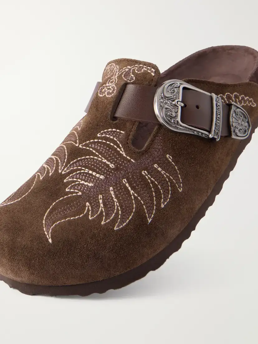 Etro + Birkenstock Boston Embroidered Leather-trimmed Suede Mules | Thumbnail 5 Etro + Birkenstock Boston Embroidered Leather-trimmed Suede Mules | Thumbnail 5