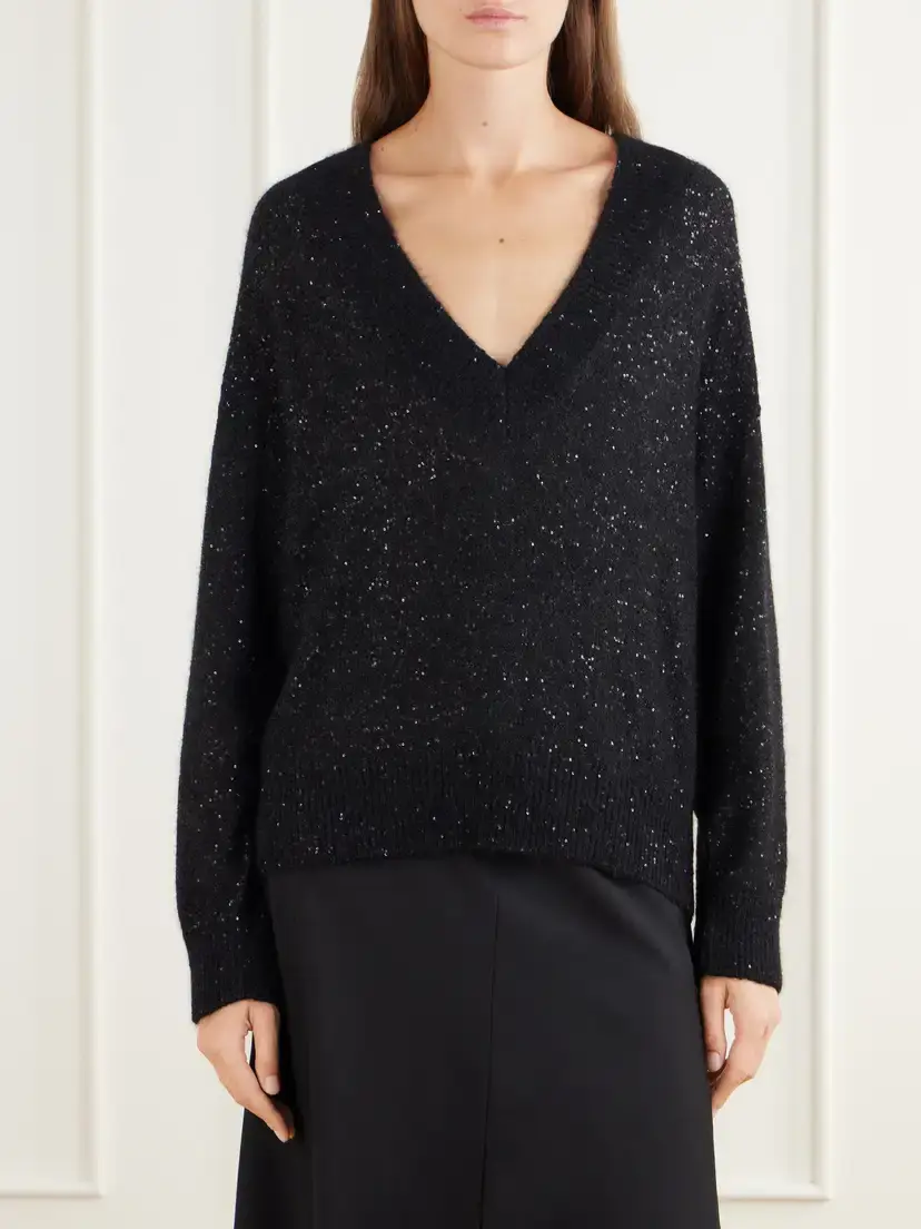 Brunello Cucinelli Sequined Rib-trimmed Knitted Sweater | Thumbnail 3 Brunello Cucinelli Sequined Rib-trimmed Knitted Sweater | Thumbnail 3
