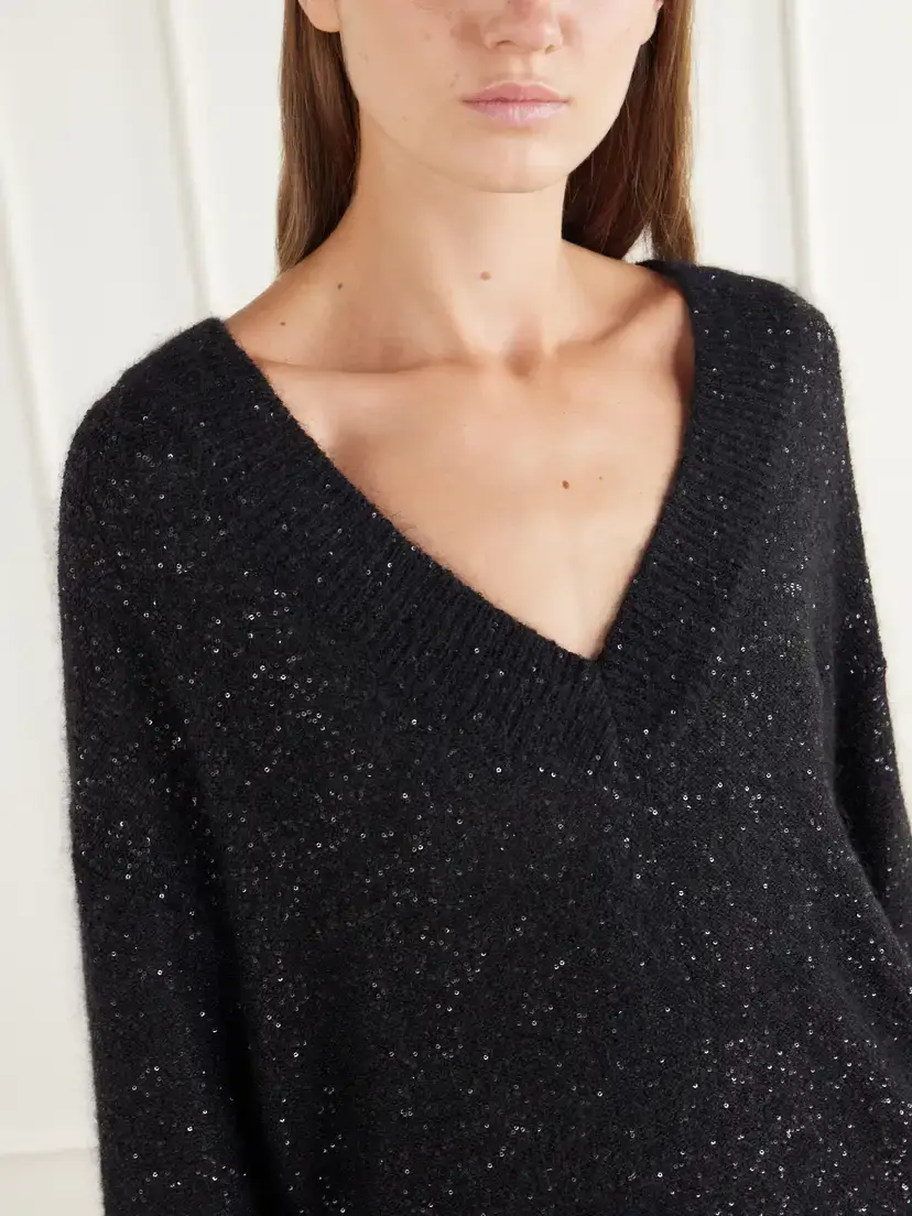 Brunello Cucinelli Sequined Rib-trimmed Knitted Sweater | Thumbnail 5 Brunello Cucinelli Sequined Rib-trimmed Knitted Sweater | Thumbnail 5