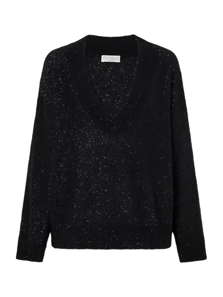 Sequined Rib-trimmed Knitted Sweater Sequined Rib-trimmed Knitted Sweater