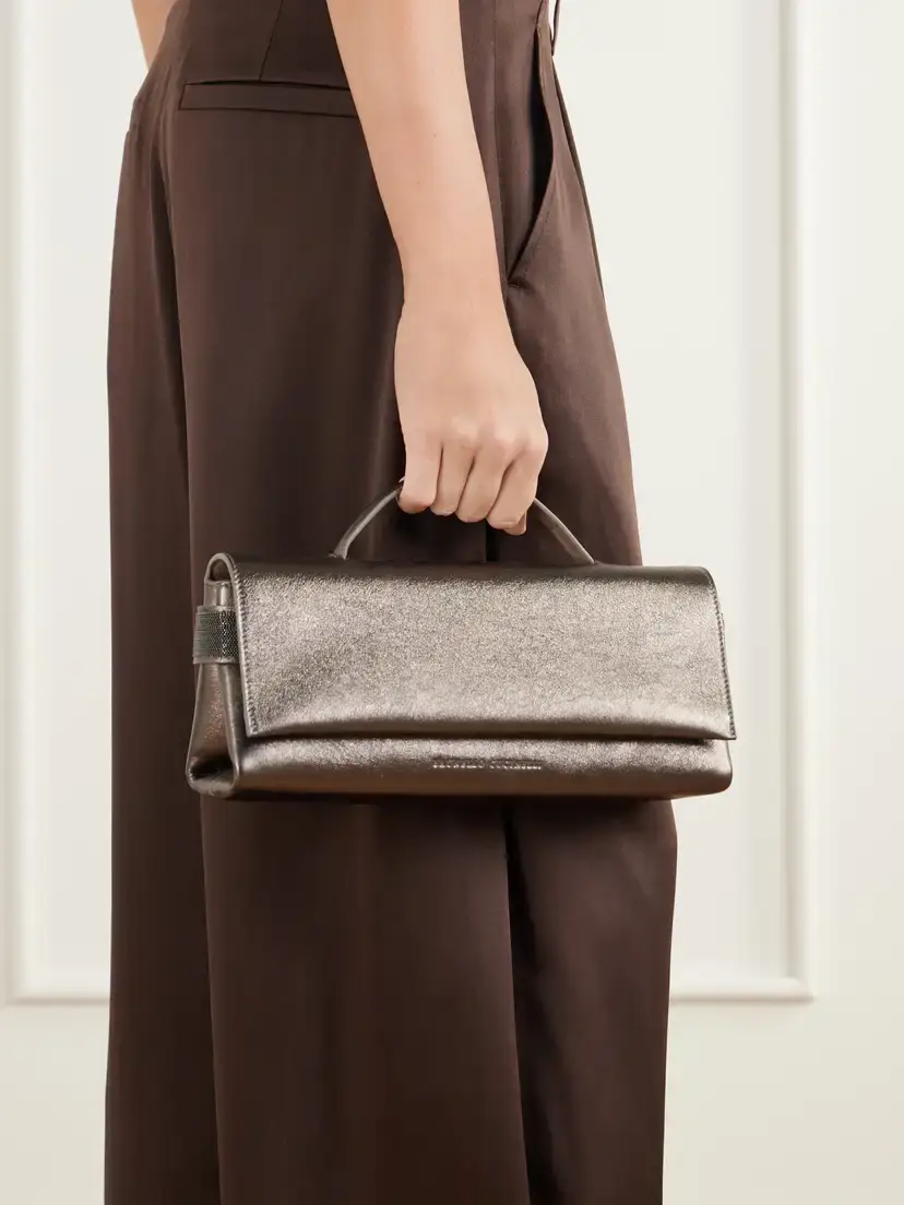 Brunello Cucinelli Essence Bead-embellished Metallic Leather Clutch | Thumbnail 2 Brunello Cucinelli Essence Bead-embellished Metallic Leather Clutch | Thumbnail 2