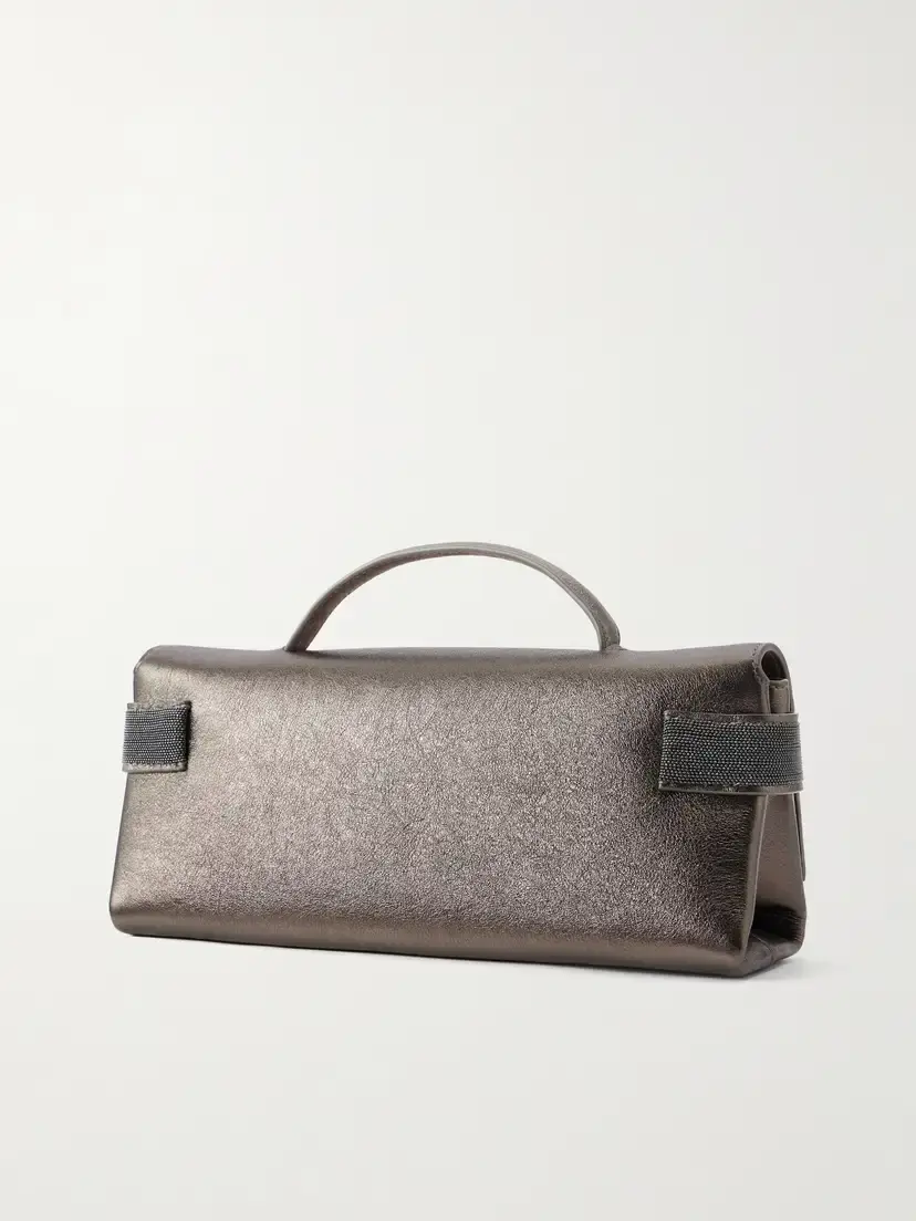 Brunello Cucinelli Essence Bead-embellished Metallic Leather Clutch | Thumbnail 4 Brunello Cucinelli Essence Bead-embellished Metallic Leather Clutch | Thumbnail 4
