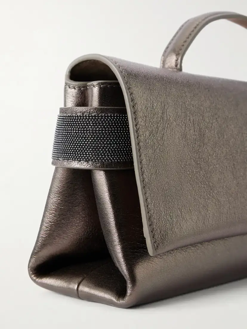 Brunello Cucinelli Essence Bead-embellished Metallic Leather Clutch | Thumbnail 5 Brunello Cucinelli Essence Bead-embellished Metallic Leather Clutch | Thumbnail 5