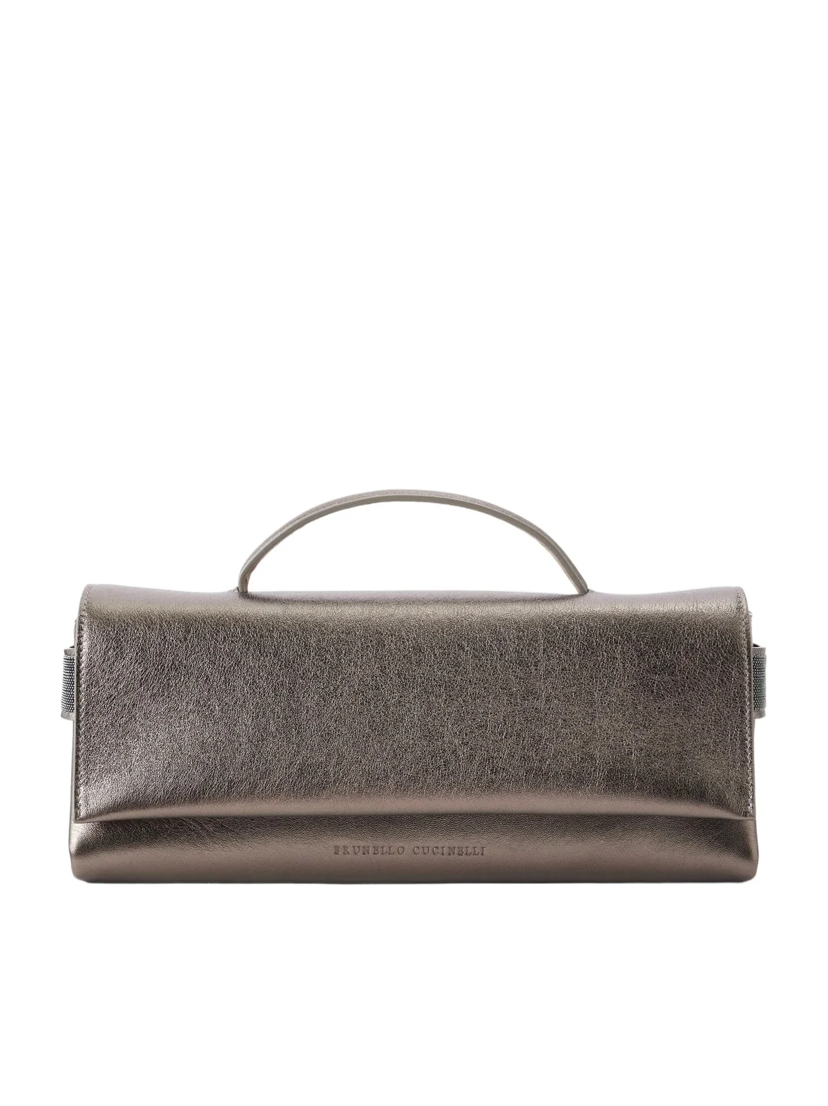 Brunello Cucinelli Monili-embellished Metallic Leather Clutch