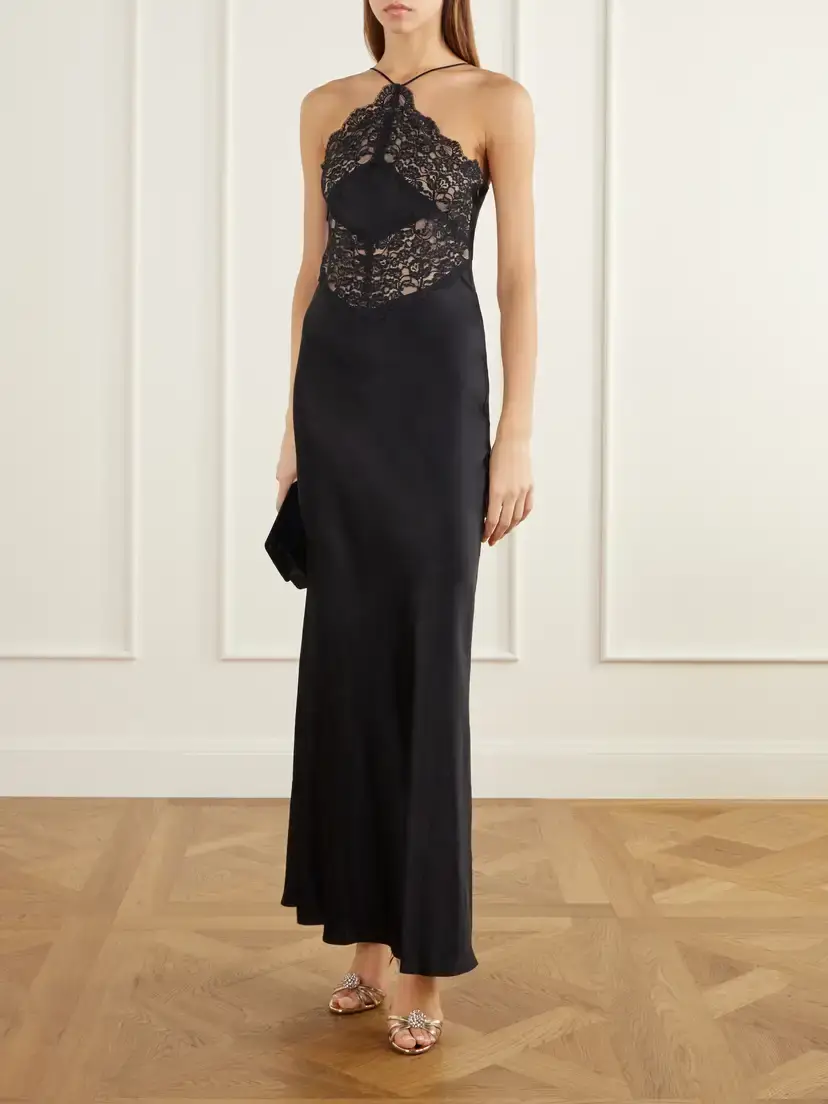 Rodarte Halterneck Lace-trimmed Silk-satin Maxi Dress | Thumbnail 2 Rodarte Halterneck Lace-trimmed Silk-satin Maxi Dress | Thumbnail 2