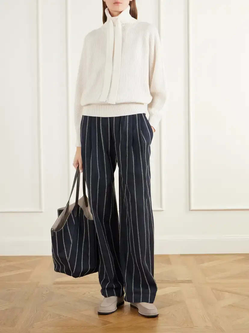 Brunello Cucinelli Pleated Pinstriped Cotton-blend Twill Wide-leg Pants | Thumbnail 2