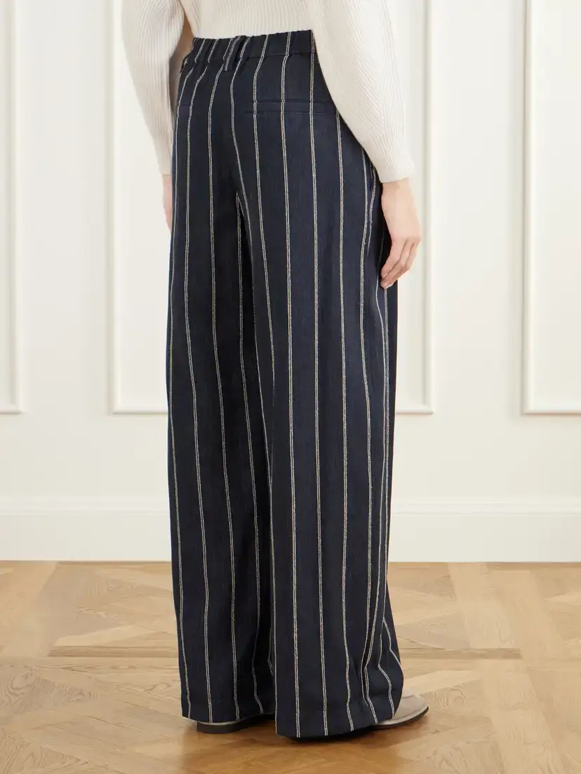 Brunello Cucinelli Pleated Pinstriped Cotton-blend Twill Wide-leg Pants | Thumbnail 4