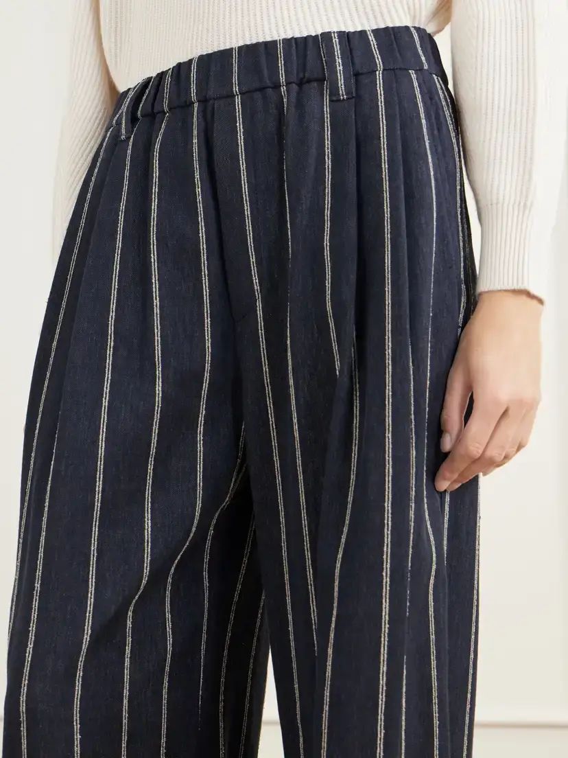 Brunello Cucinelli Pleated Pinstriped Cotton-blend Twill Wide-leg Pants | Thumbnail 5