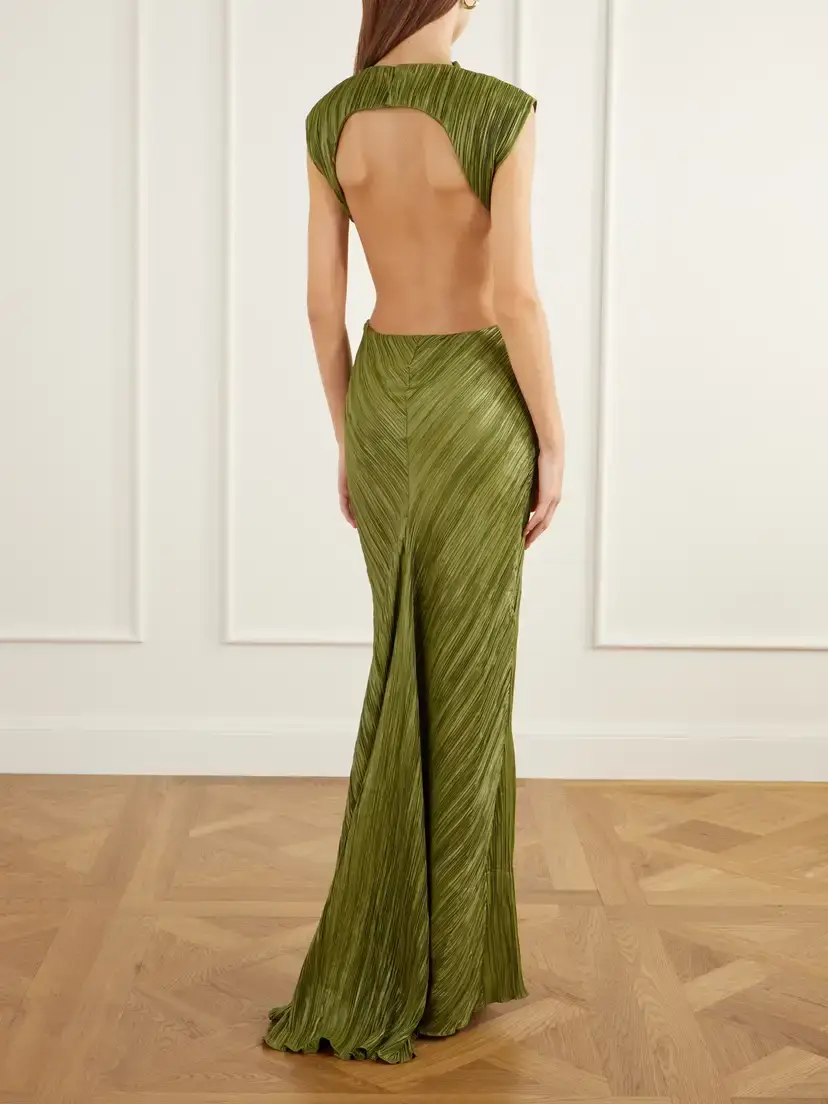 Cult Gaia Voss Open-back Braided Gathered Plissé Gown | Thumbnail 3 Cult Gaia Voss Open-back Braided Gathered Plissé Gown | Thumbnail 3