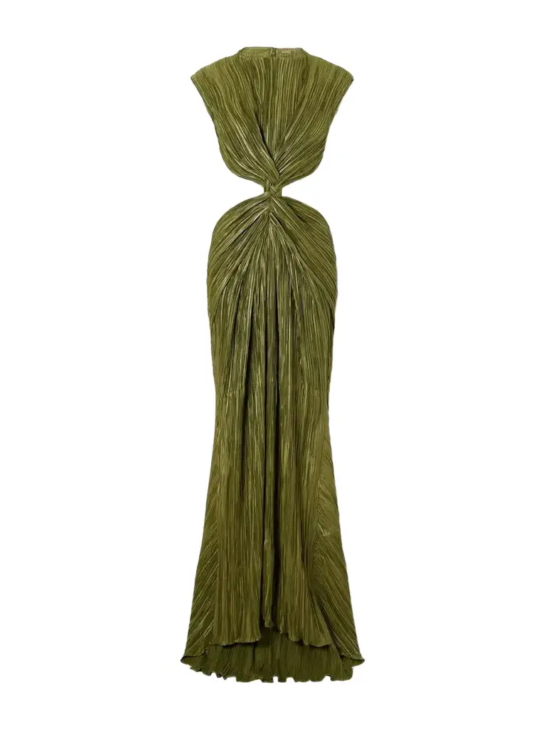 Cult Gaia Voss Open-back Braided Gathered Plissé Gown