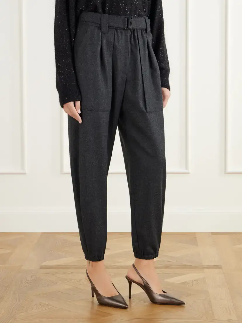Brunello Cucinelli Belted Felted Wool And Cashmere-blend Tapered Pants | Thumbnail 3 Brunello Cucinelli Belted Felted Wool And Cashmere-blend Tapered Pants | Thumbnail 3