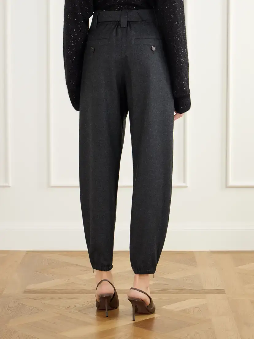 Brunello Cucinelli Belted Felted Wool And Cashmere-blend Tapered Pants | Thumbnail 4 Brunello Cucinelli Belted Felted Wool And Cashmere-blend Tapered Pants | Thumbnail 4