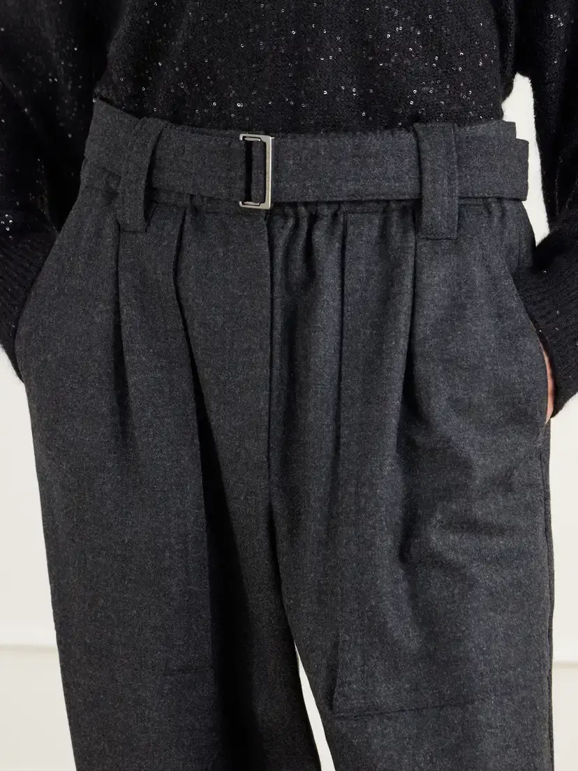 Brunello Cucinelli Belted Felted Wool And Cashmere-blend Tapered Pants | Thumbnail 5 Brunello Cucinelli Belted Felted Wool And Cashmere-blend Tapered Pants | Thumbnail 5