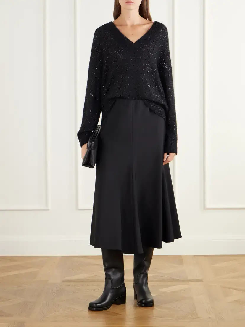 Brunello Cucinelli Wool-blend Flannel Midi Skirt | Thumbnail 2 Brunello Cucinelli Wool-blend Flannel Midi Skirt | Thumbnail 2