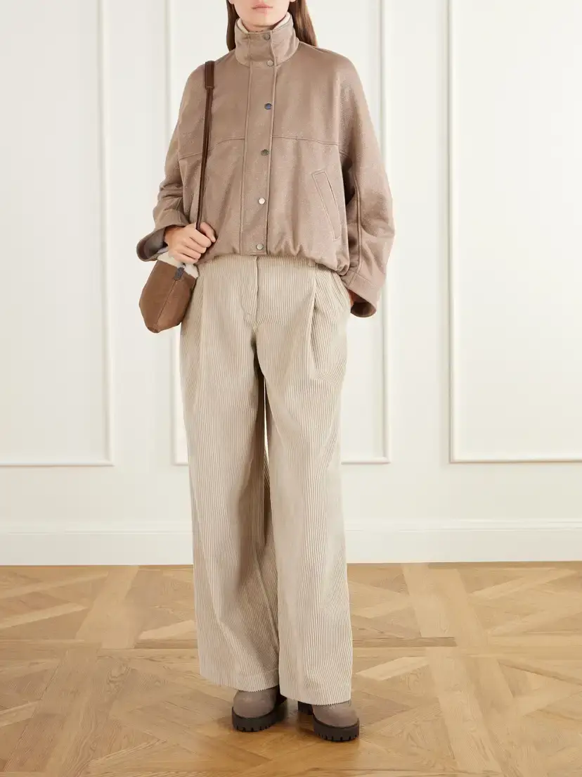 Brunello Cucinelli Paneled Gathered Cotton-blend Twill Jacket | Thumbnail 2 Brunello Cucinelli Paneled Gathered Cotton-blend Twill Jacket | Thumbnail 2