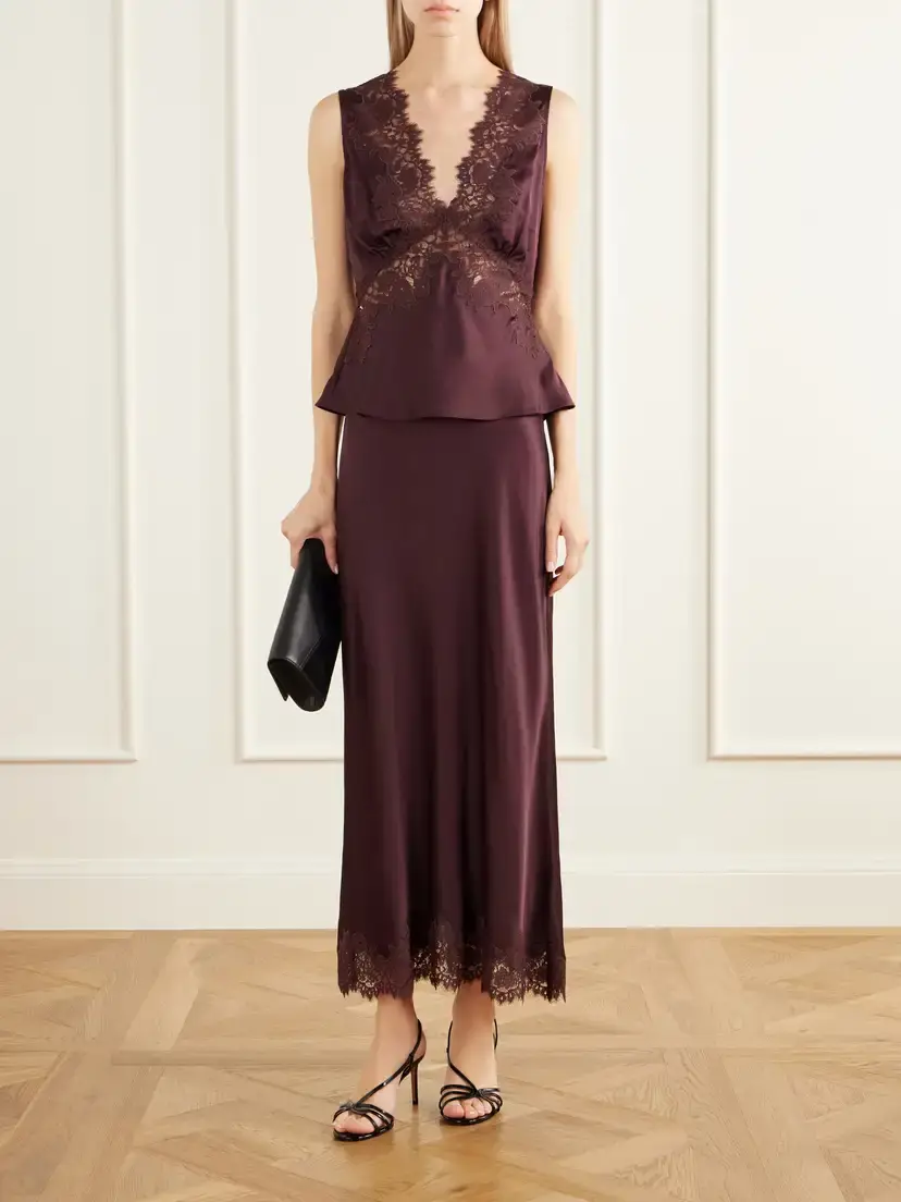 Rixo Matilde Lace-trimmed Satin Midi Skirt | Thumbnail 2 Rixo Matilde Lace-trimmed Satin Midi Skirt | Thumbnail 2