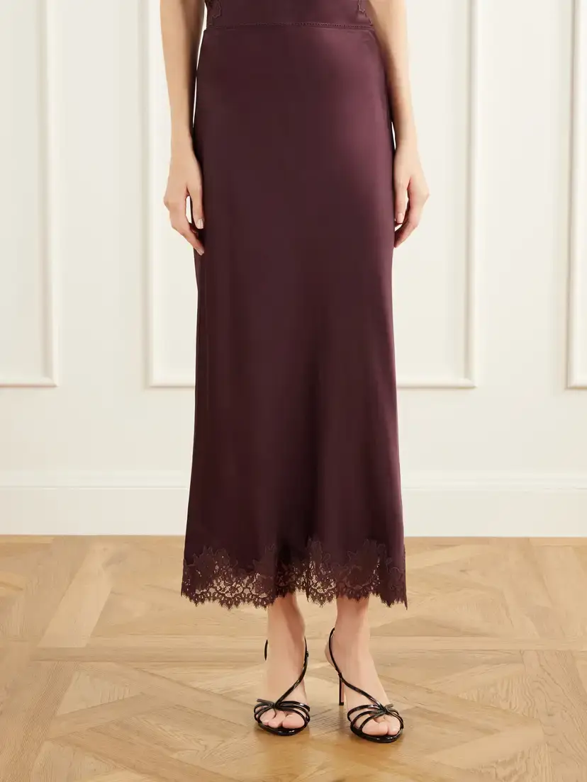 Rixo Matilde Lace-trimmed Satin Midi Skirt | Thumbnail 3 Rixo Matilde Lace-trimmed Satin Midi Skirt | Thumbnail 3