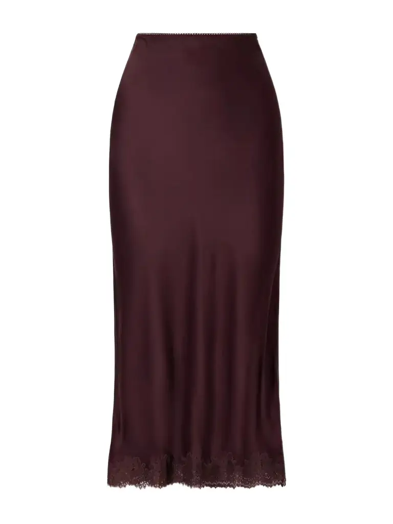 Matilde Lace-trimmed Satin Midi Skirt