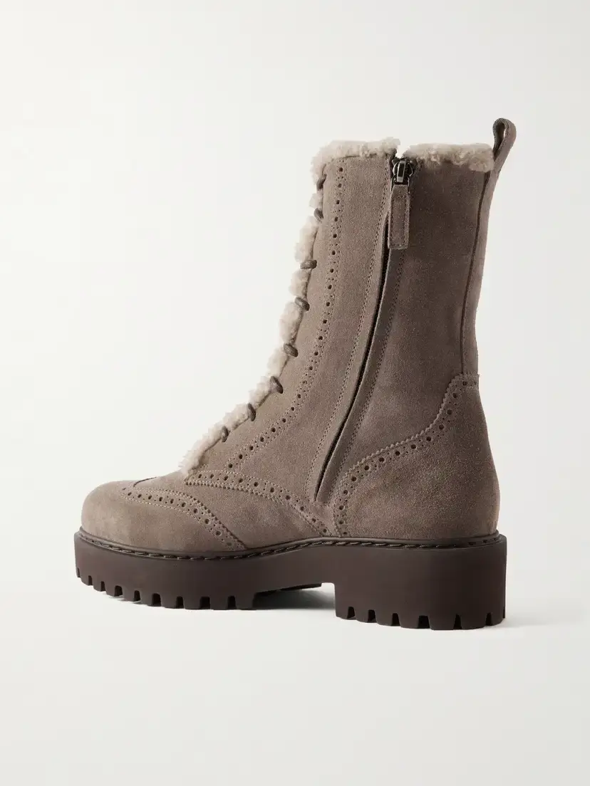 Brunello Cucinelli Brogue-detailed Shearling-trimmed Suede Ankle Boots | Thumbnail 3 Brunello Cucinelli Brogue-detailed Shearling-trimmed Suede Ankle Boots | Thumbnail 3
