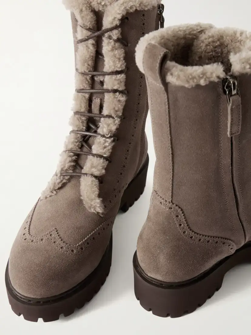 Brunello Cucinelli Brogue-detailed Shearling-trimmed Suede Ankle Boots | Thumbnail 5 Brunello Cucinelli Brogue-detailed Shearling-trimmed Suede Ankle Boots | Thumbnail 5