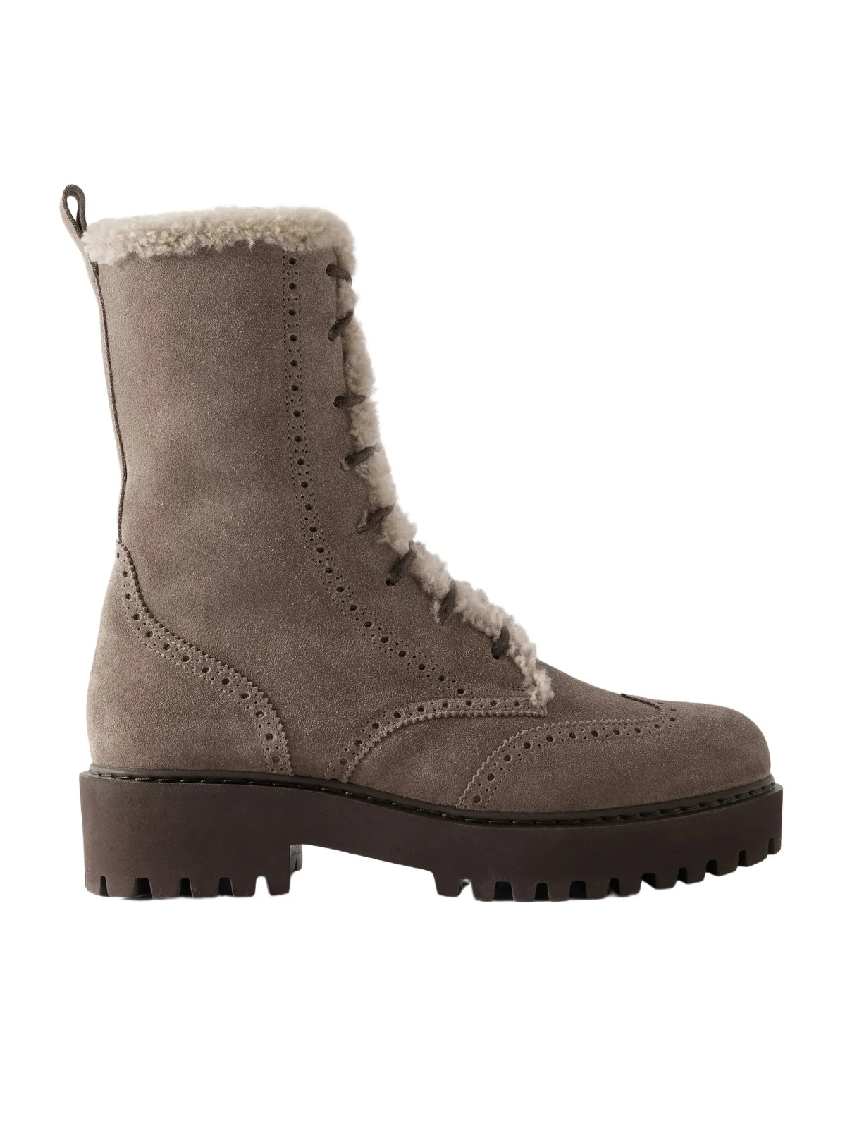 Brunello Cucinelli Brogue-detailed Shearling-trimmed Suede Ankle Boots