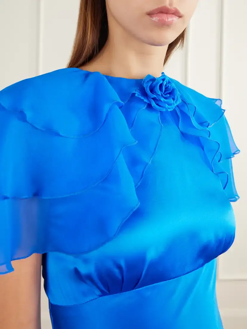Rodarte Ruffled Cape-effect Floral-appliquéd Silk-satin Midi Dress | Thumbnail 4 Rodarte Ruffled Cape-effect Floral-appliquéd Silk-satin Midi Dress | Thumbnail 4