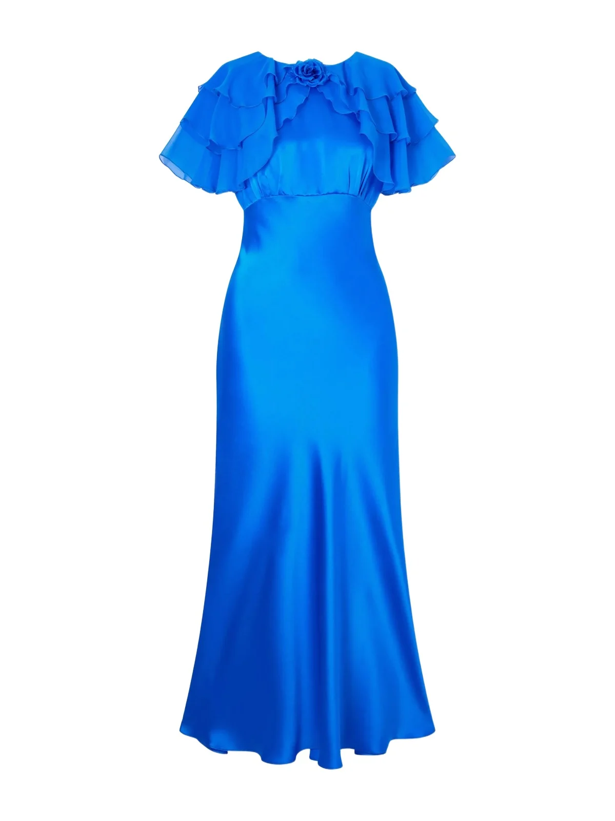 Ruffled Cape-effect Floral-appliquéd Silk-satin Midi Dress Ruffled Cape-effect Floral-appliquéd Silk-satin Midi Dress