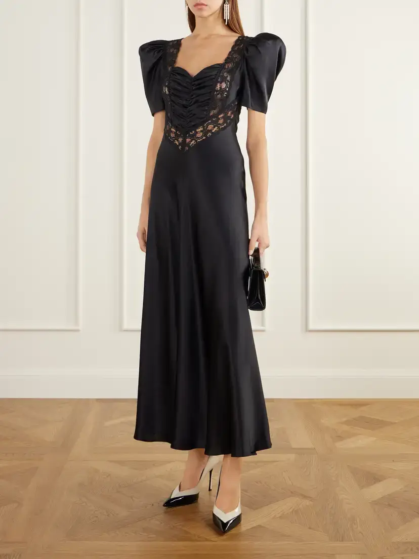 Rodarte Ruched Lace-trimmed Silk-satin Gown | Thumbnail 2