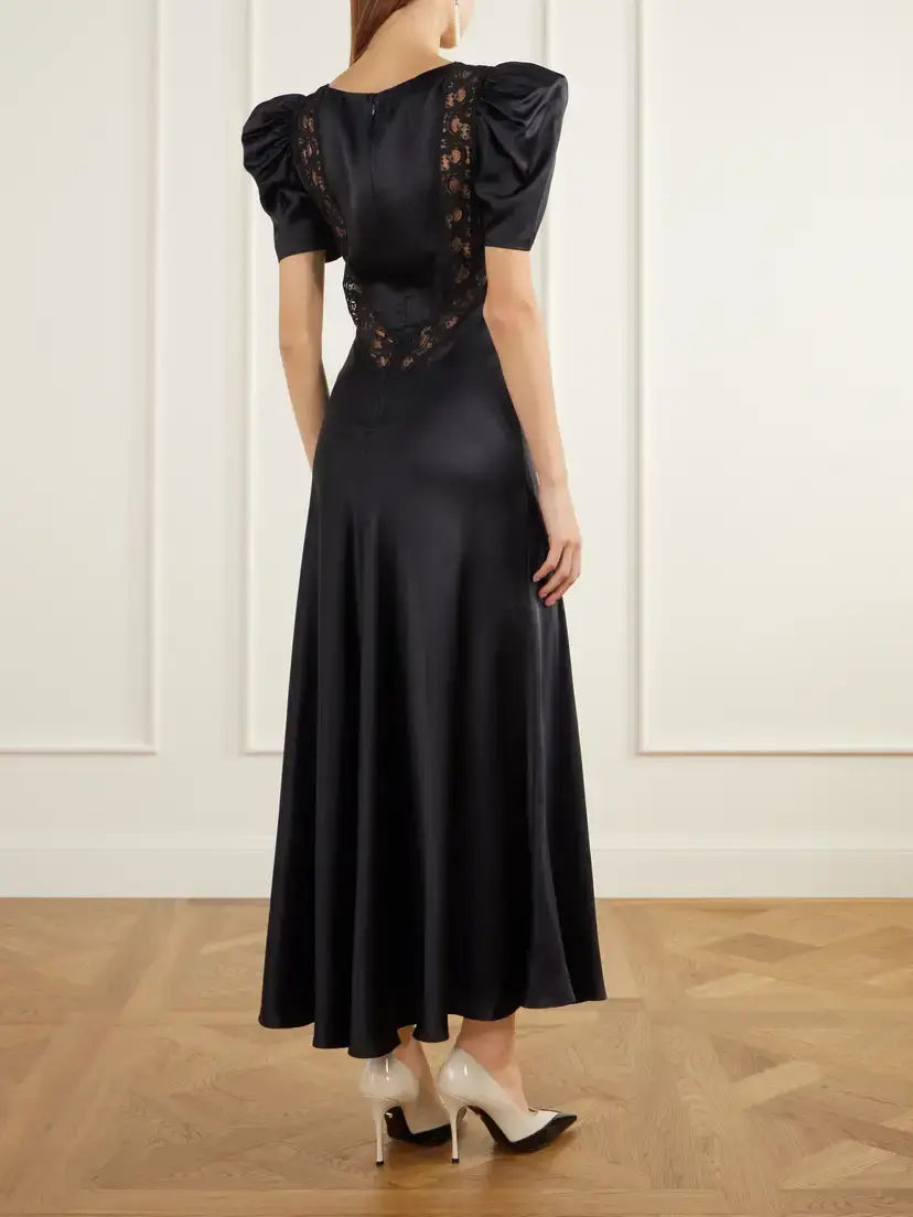 Rodarte Ruched Lace-trimmed Silk-satin Gown | Thumbnail 3