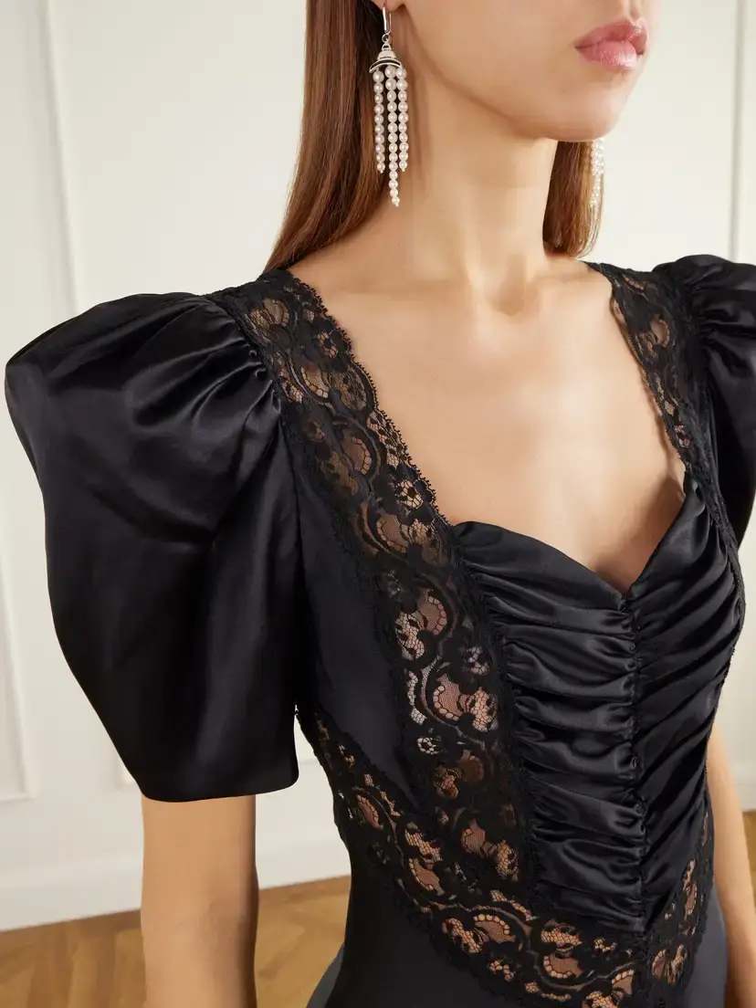 Rodarte Ruched Lace-trimmed Silk-satin Gown | Thumbnail 4