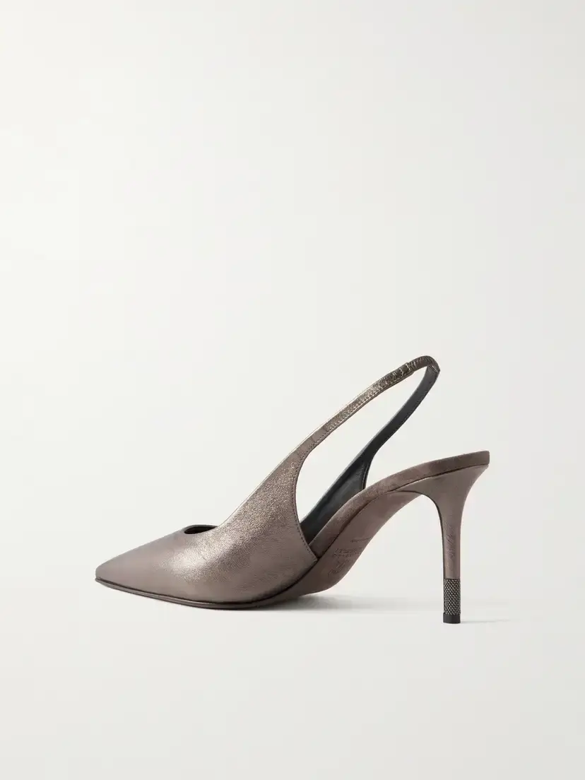 Brunello Cucinelli 80 Monili-embellished Metallic-leather Slingback Pumps | Thumbnail 3 Brunello Cucinelli 80 Monili-embellished Metallic-leather Slingback Pumps | Thumbnail 3