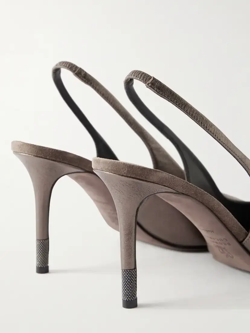 Brunello Cucinelli 80 Monili-embellished Metallic-leather Slingback Pumps | Thumbnail 5 Brunello Cucinelli 80 Monili-embellished Metallic-leather Slingback Pumps | Thumbnail 5