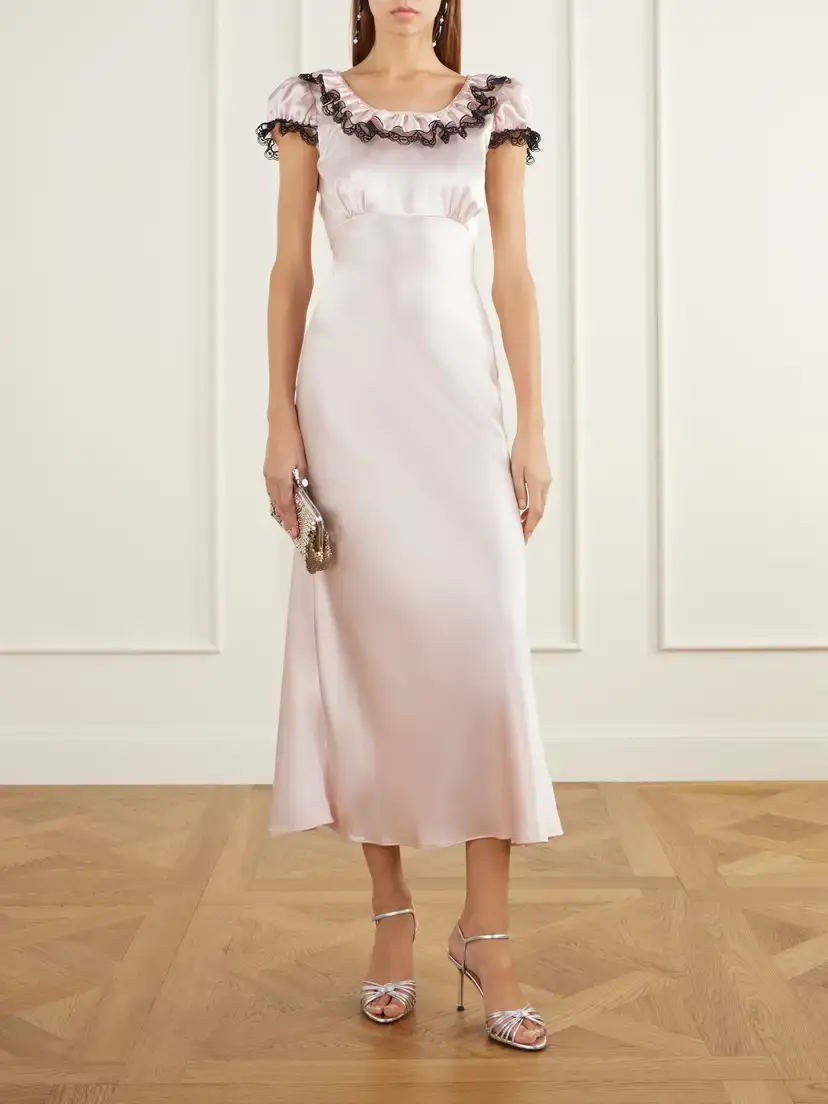 Rodarte Ruffled Lace-trimmed Satin Midi Dress | Thumbnail 2 Rodarte Ruffled Lace-trimmed Satin Midi Dress | Thumbnail 2