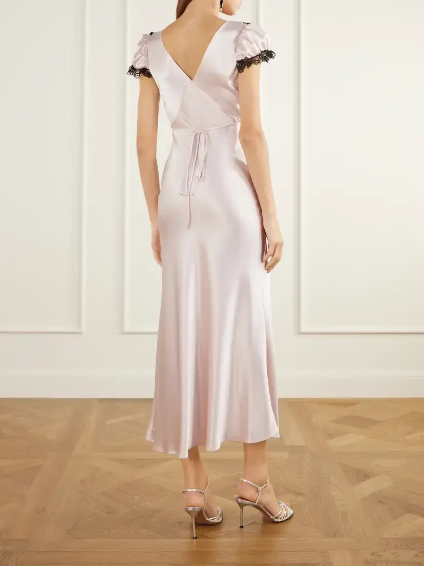 Rodarte Ruffled Lace-trimmed Satin Midi Dress | Thumbnail 3 Rodarte Ruffled Lace-trimmed Satin Midi Dress | Thumbnail 3
