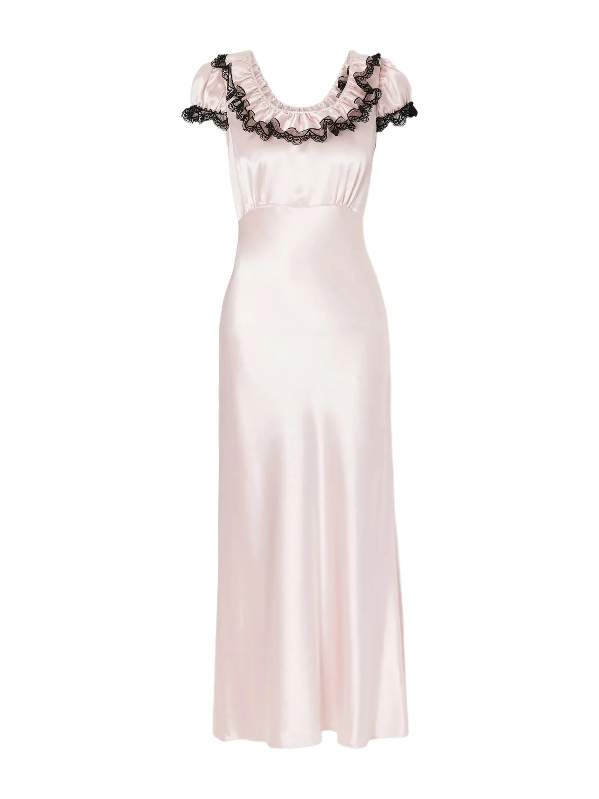 Ruffled Lace-trimmed Satin Midi Dress Ruffled Lace-trimmed Satin Midi Dress