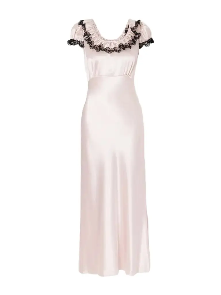 Ruffled Lace-trimmed Satin Midi Dress Ruffled Lace-trimmed Satin Midi Dress