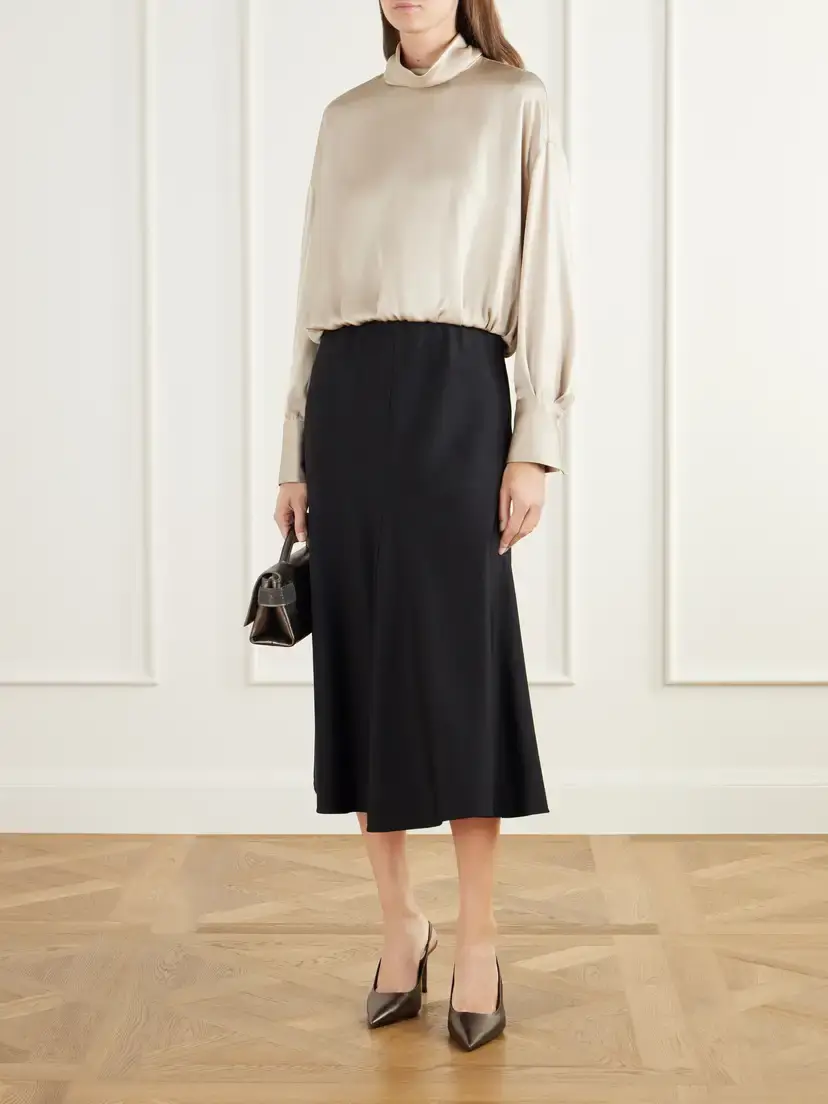 Brunello Cucinelli Gathered Draped Silk-satin Blouse | Thumbnail 2 Brunello Cucinelli Gathered Draped Silk-satin Blouse | Thumbnail 2
