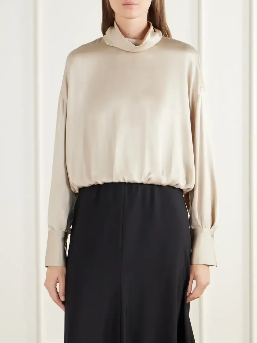 Brunello Cucinelli Gathered Draped Silk-satin Blouse | Thumbnail 3 Brunello Cucinelli Gathered Draped Silk-satin Blouse | Thumbnail 3