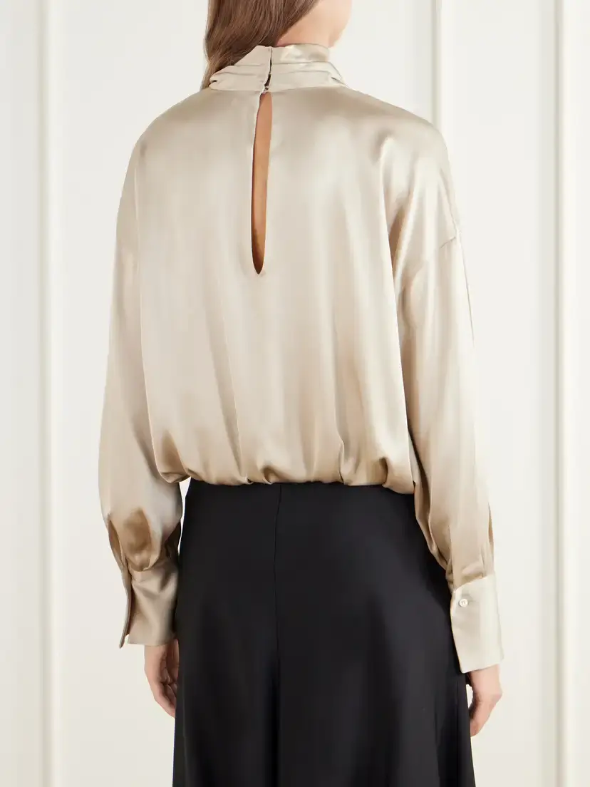 Brunello Cucinelli Gathered Draped Silk-satin Blouse | Thumbnail 4 Brunello Cucinelli Gathered Draped Silk-satin Blouse | Thumbnail 4