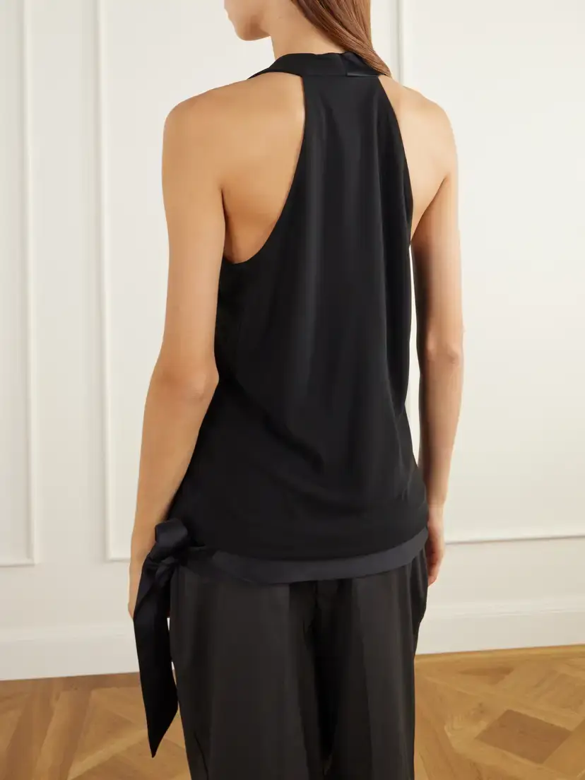AARON ESH Tie-detailed Satin-trimmed Jersey Halterneck Tank | Thumbnail 3 AARON ESH Tie-detailed Satin-trimmed Jersey Halterneck Tank | Thumbnail 3