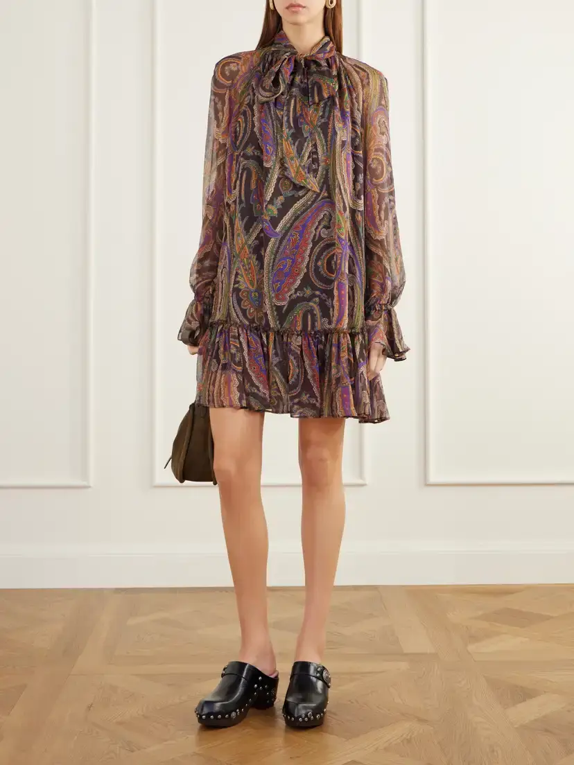 Etro Pussy-bow Gathered Paisley-print Silk-chiffon Mini Dress | Thumbnail 2
