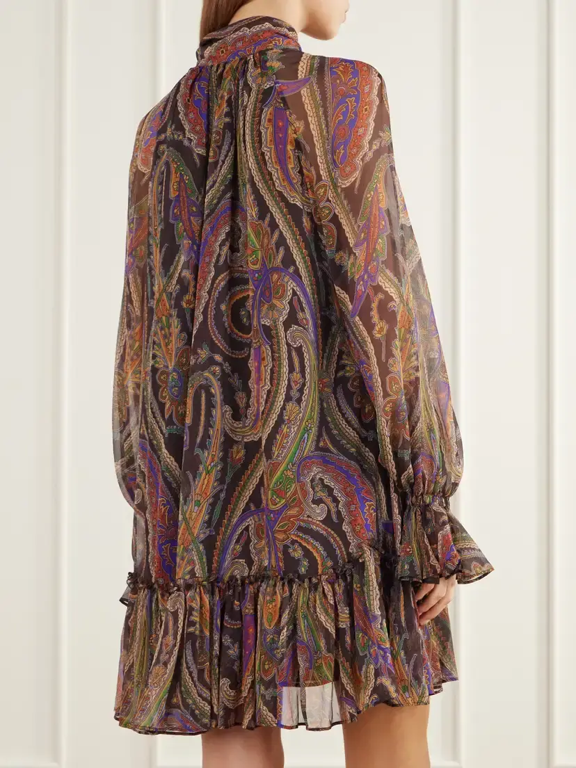 Etro Pussy-bow Gathered Paisley-print Silk-chiffon Mini Dress | Thumbnail 3