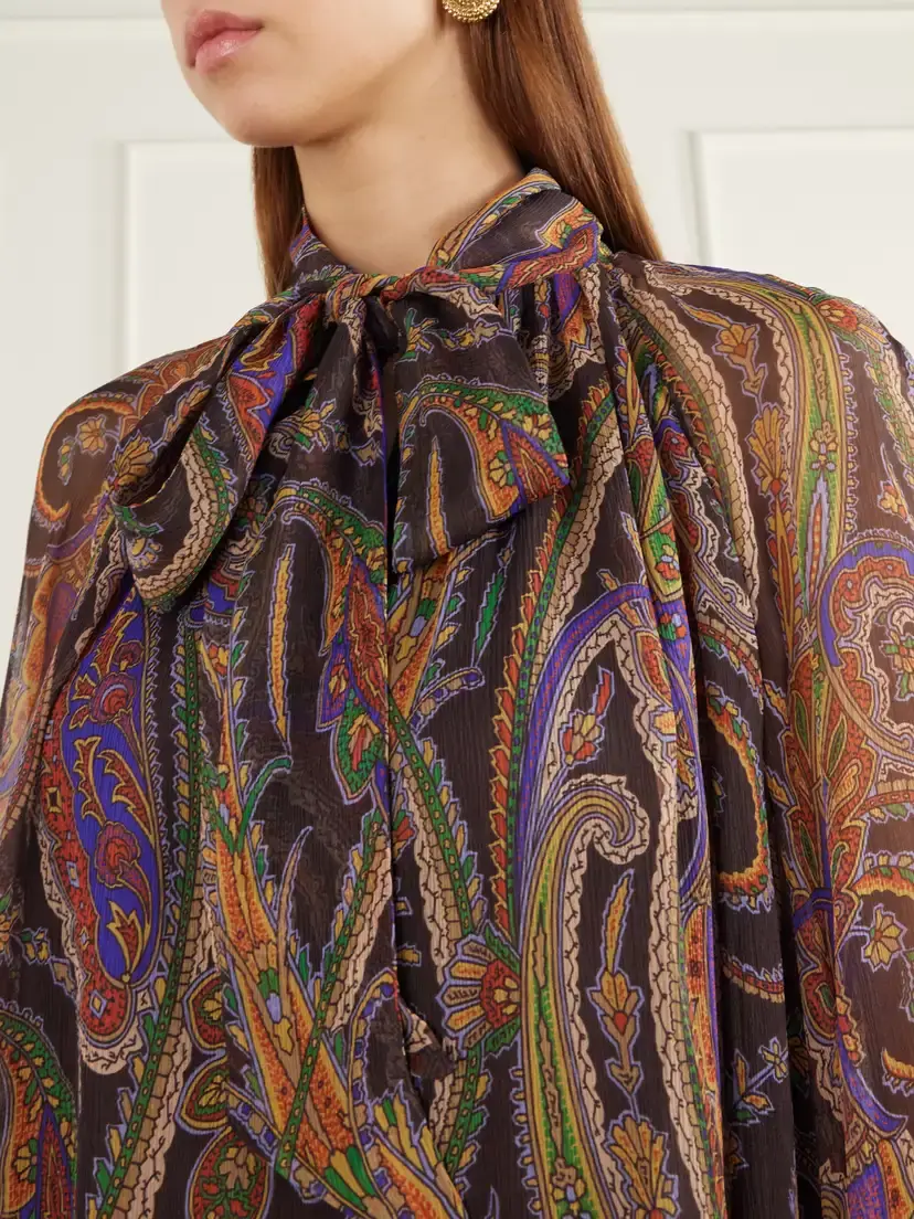 Etro Pussy-bow Gathered Paisley-print Silk-chiffon Mini Dress | Thumbnail 4