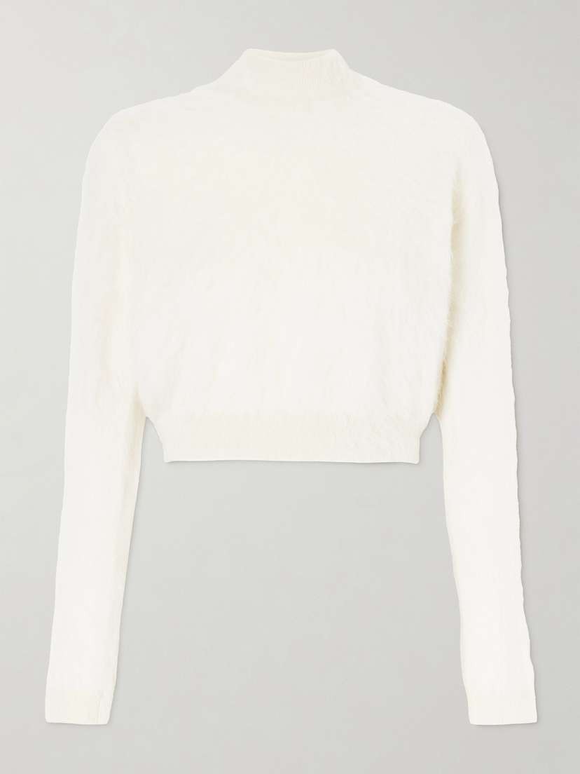 Tom Ford Cropped Mohair And Silk-blend Sweater - Neutrals